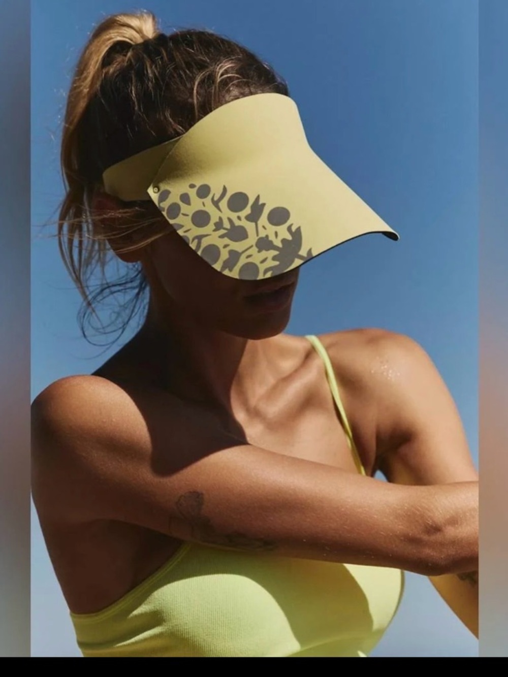 Free People Pale Yellow Visor with Gray Leopard Accent